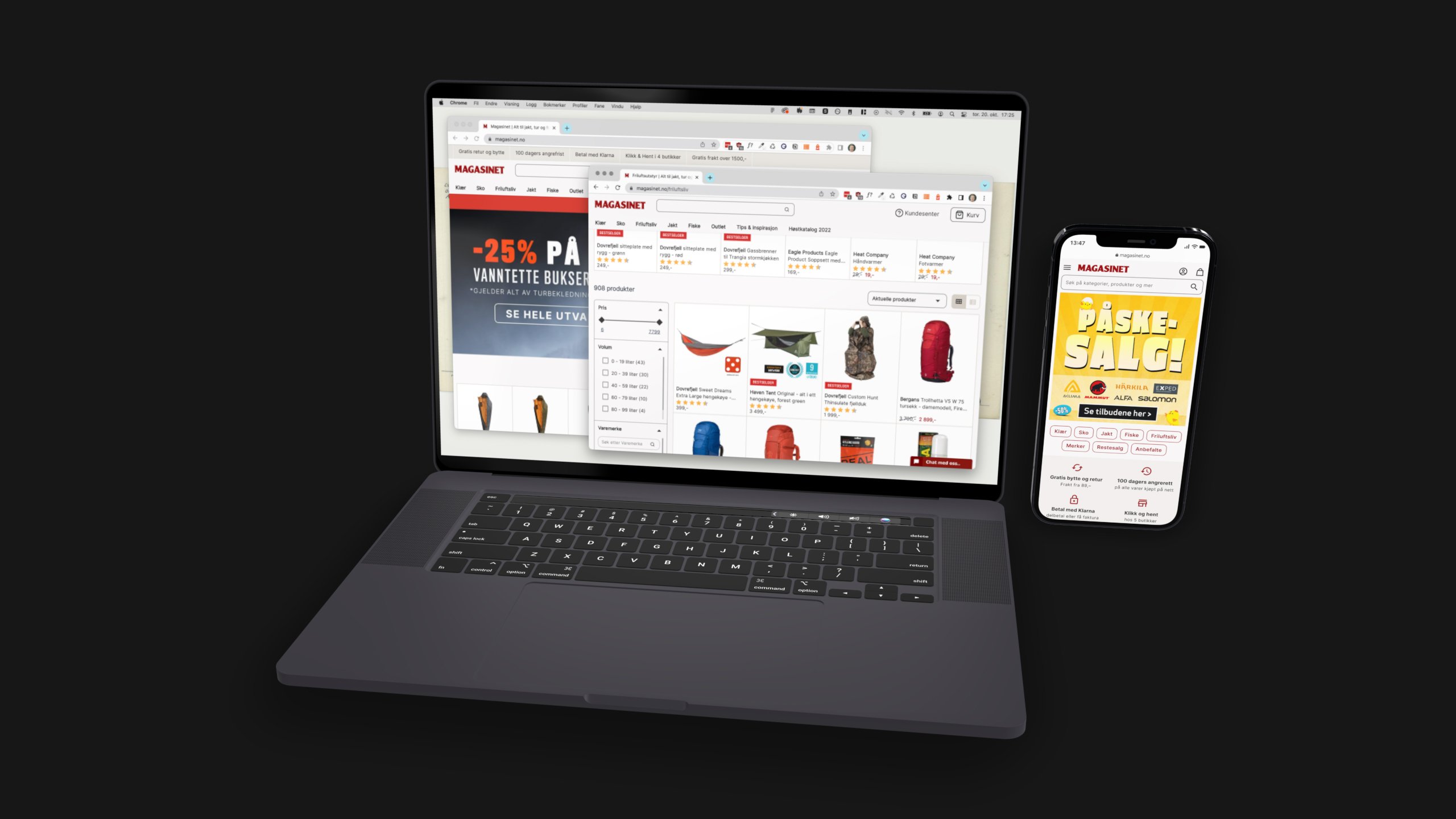 Macbook og mobil med magasinet.no på skjermene sine.
